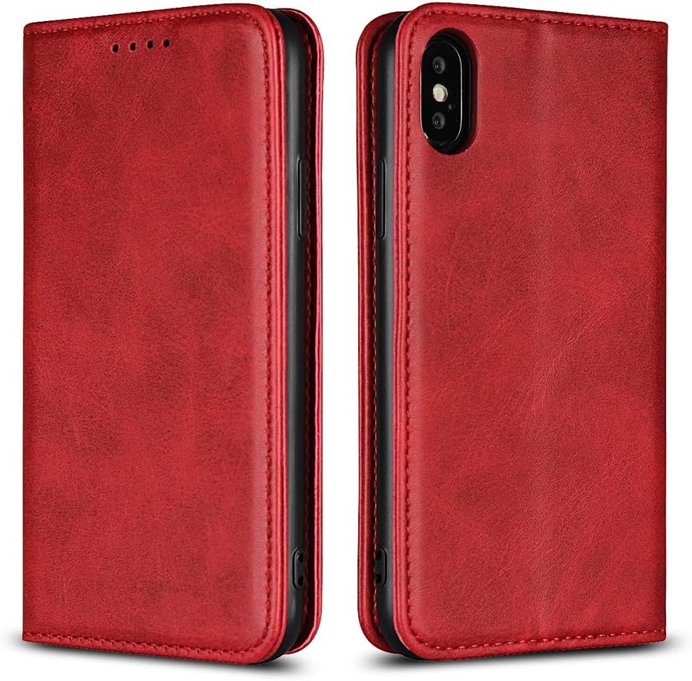 SailorTech iPhone X Wallet Case, Premium PU Leather Full Protective Folio Flip Cover with Stand Feature and Built-in Magnet & 3-Slots ID & Credit Cards Pockets for iPhone X case（5.8"）-Wine Red