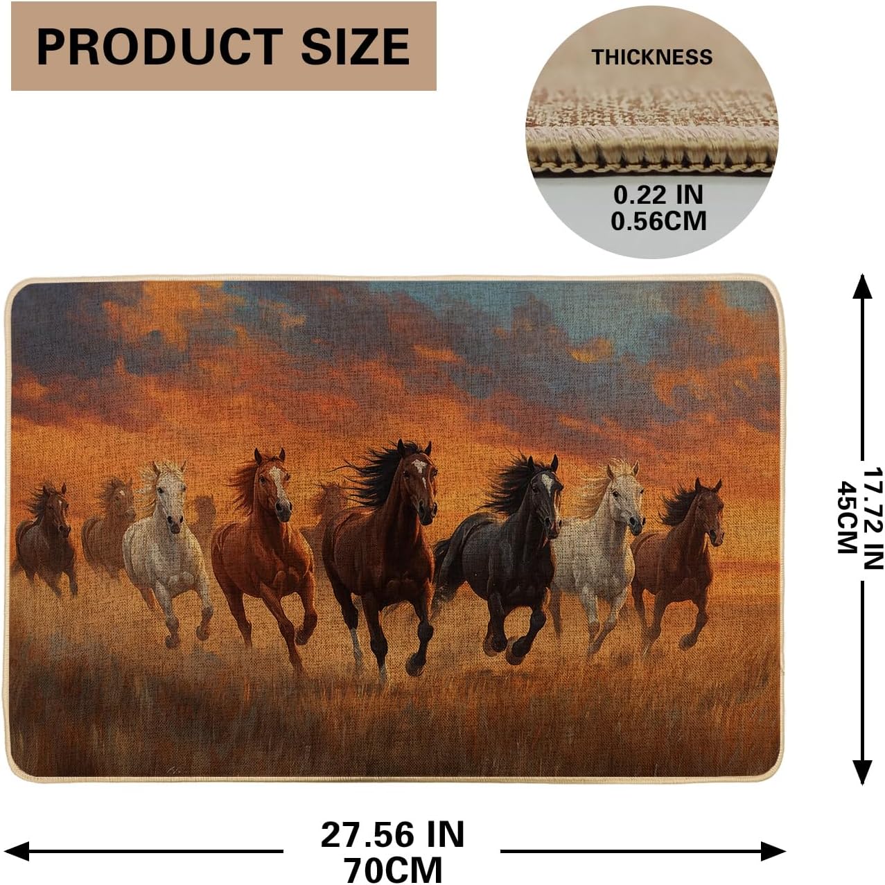 Galloping Horses Doormat, Rustic Brown Horse Door Mat for Outdoor & Indoor Entrance Farmhouse Decor, Rubber Waterproof Non-Slip Dust Absorbent Front Doormat, Easy Clean 29x17 Inch