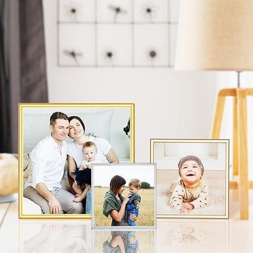 Vista 34 de Marco de fotos de 4 x 6 pulgadas, color dorado mate, moderno, simple, delgado, de aluminio, con vidrio real HD, pantalla para collage de mesa