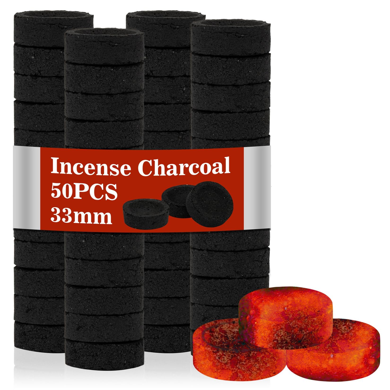 50 piezas de briquetas de carbón para cachimba, tabletas de carbón, quemador de incienso, carbón de cachimba, discos de combustión de carbón, quemador de resina, quemador de carbón natural, fuego