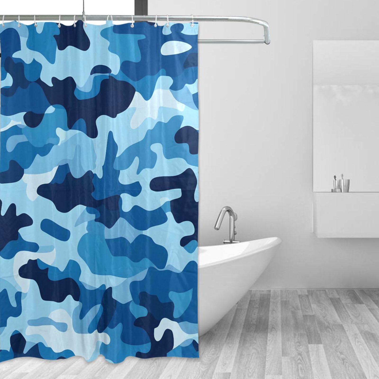DUOBU Blue Camouflage Background Shower Curtain Washable Waterproof Fabric Bath Curtain 60x72Inch Shower Curtains with Hooks for Bathroom Decor