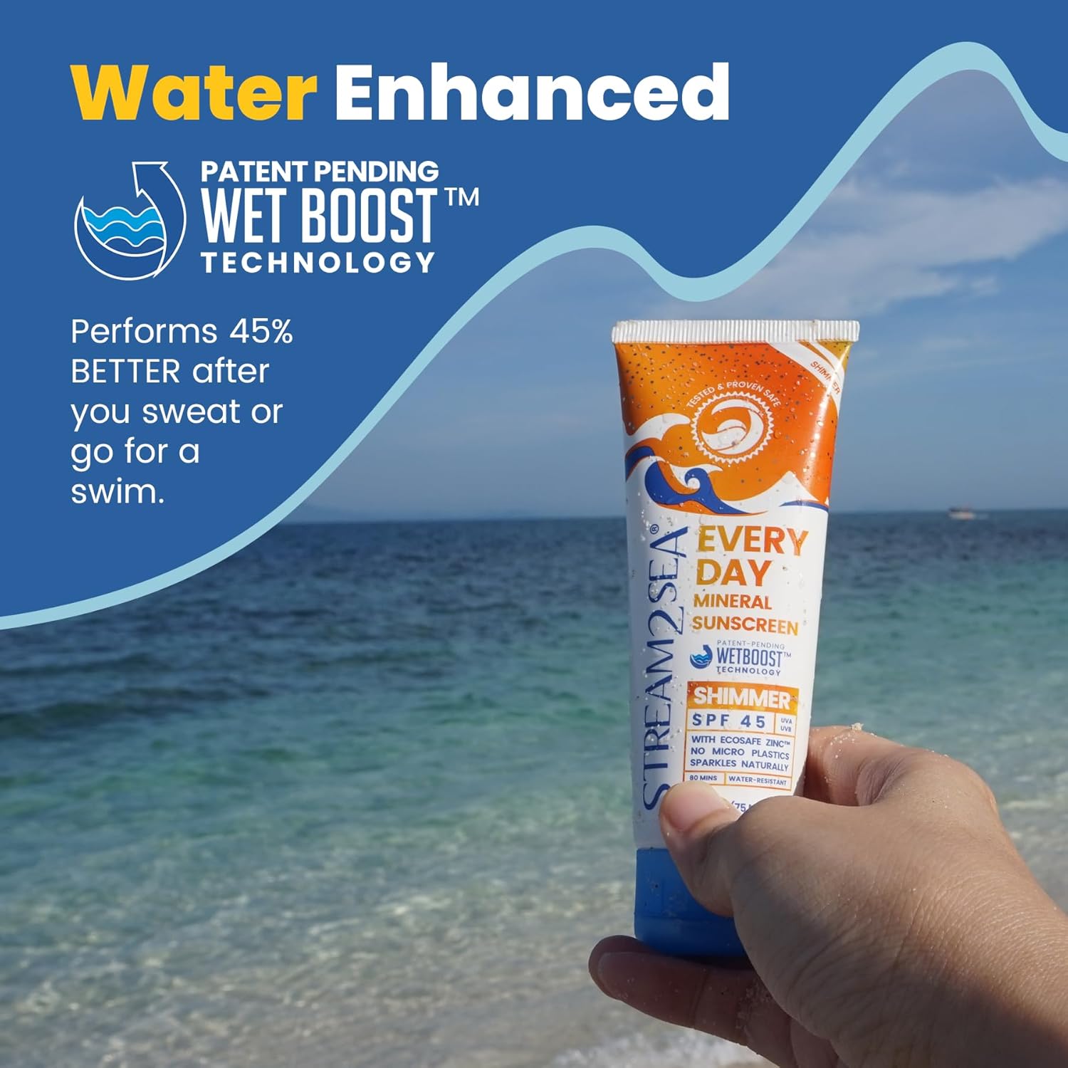 SPF 45 Every Day Shimmer Mineral Sunscreen | 2.5 Fl Oz Biodegradable, Paraben Free & Reef Safe Sunscreen | Non-Greasy, Lightweight & Shimmer Mineral Protection Against UVA & UVB for Face & Body