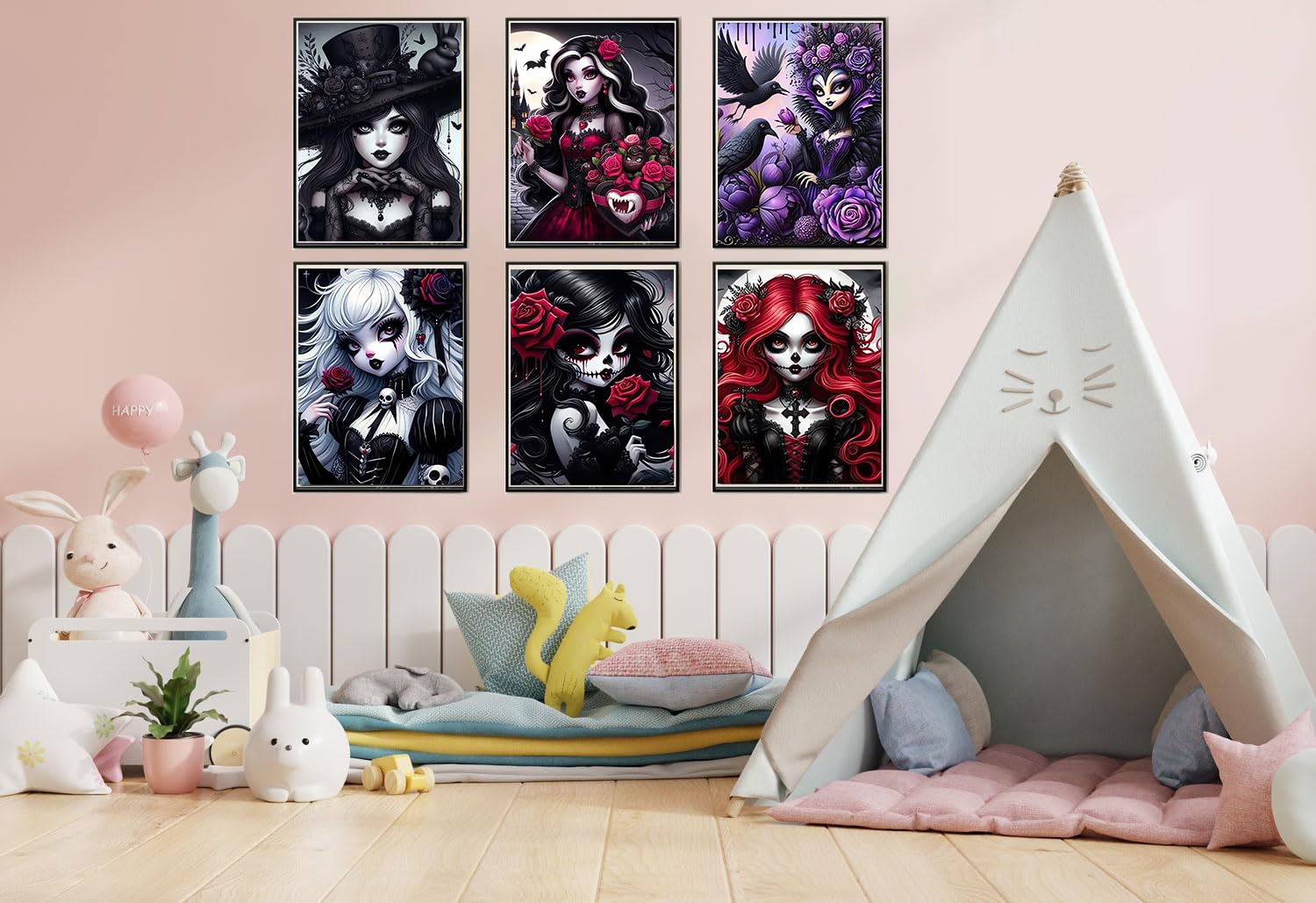 DAZZLEDOTS 6-Pack Gothic Girl Diamond Painting Kits For Adults - Round 5D Full Drill, 12x16 Inch