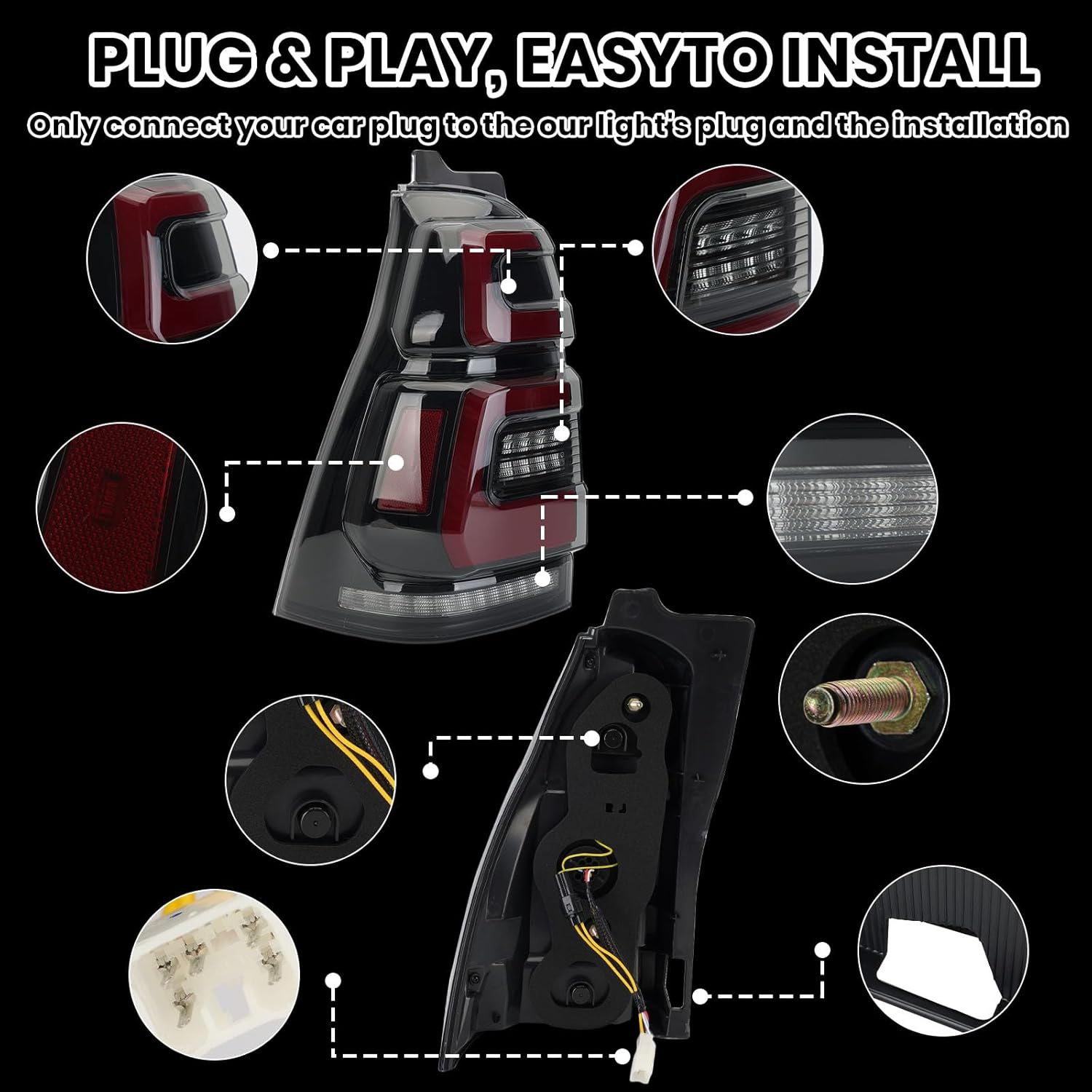 LED Tail Lights Compatible with Toyota 4Runner 4th GEN 2003-2009 Pair Rear Lamps Assembly with Start-up Animation & Sequential Turn Signal