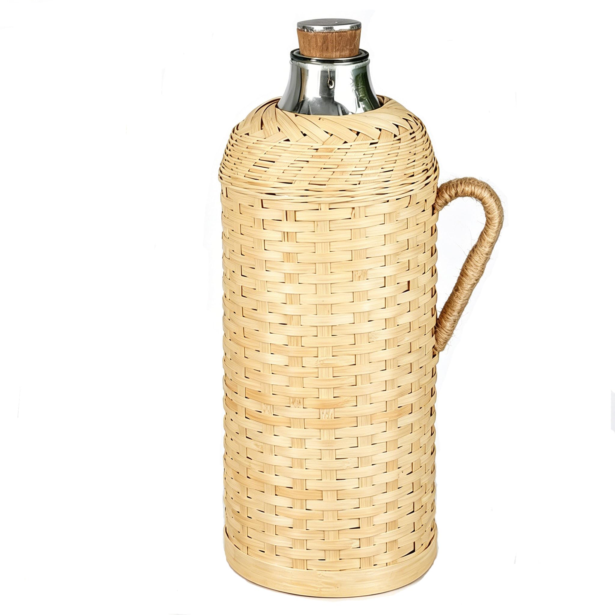 Bambusowa Tkana Izolowana Butelka Na Wodę, Retro Naturalny Materiał Termos Do Domowego Biura, Łatwy Do Czyszczenia Próżniowy Gorący Czajnik Wody (Kolor: Beżowy Kolor 3,2L Styl 1)