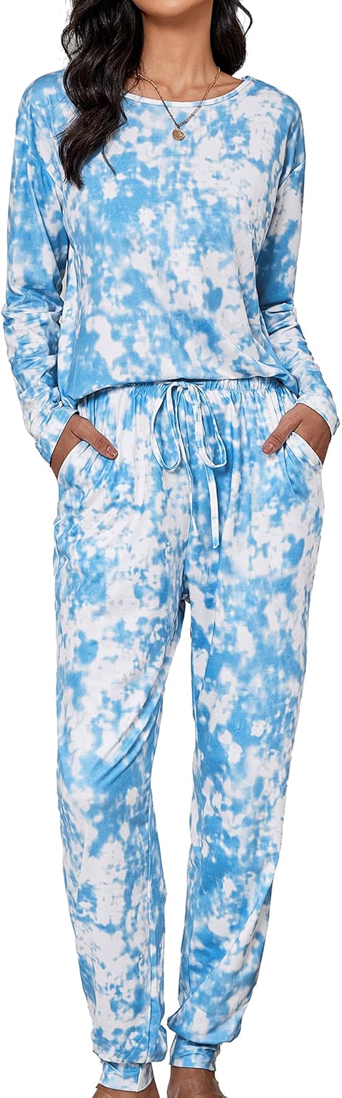 Women's Tie Dye Pajamas Sets Long Sleeve Sweatshirt with Long Joggers Pants Two Piece Sleepwear Jumpsuit Loungewear