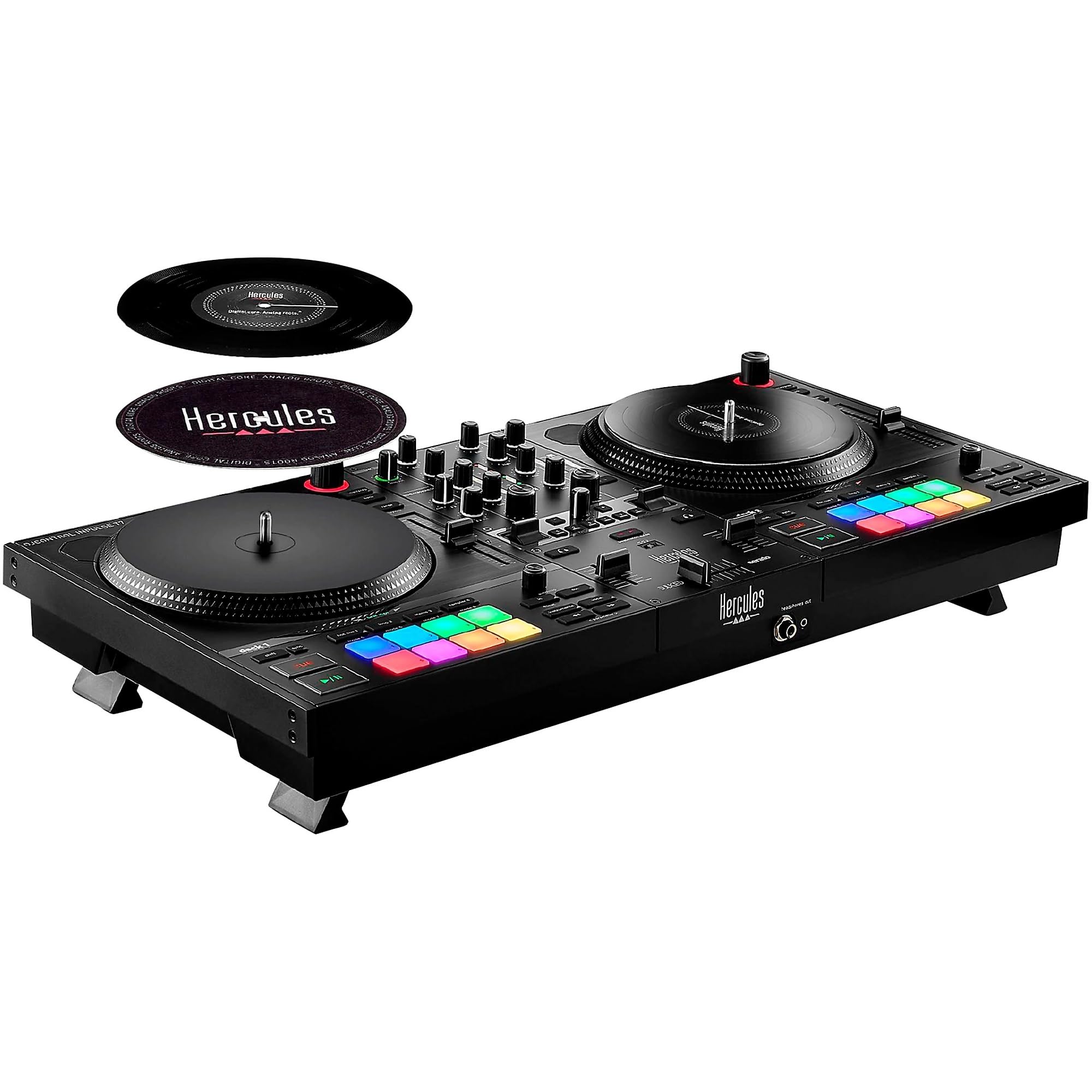 Clutch Hercules DJ DJControl Inpulse T7 2-Deck Motorized DJ Controller, PSG Audio MP-0919 Dual Wireless Mic Bundle