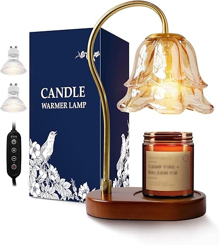 Miniatura 1 de Anoredo Lámparas calentadoras de velas con temporizador, atenuador y 2 bombillas, quemador eléctrico de velas para velas en frascos, lámpara de