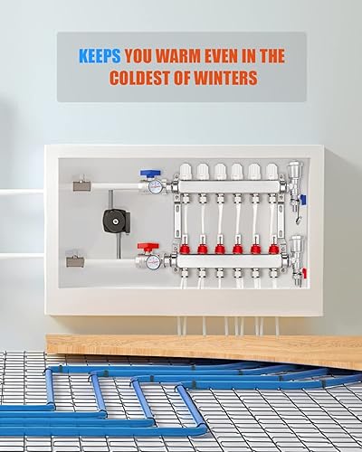 Miniatura 6 de Dollate Juego de colector de piso radiante, kit de colector de 6 bucles, acero inoxidable, tubo PEX de 12 "para calefacción de suelo radiante