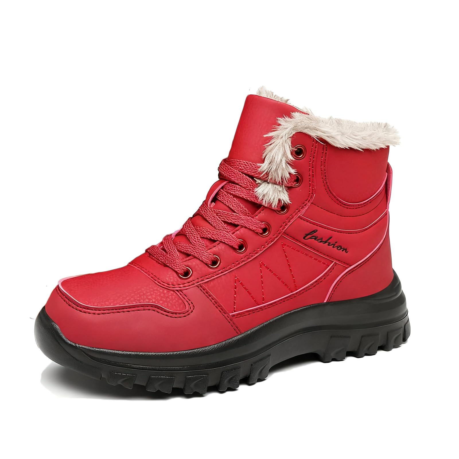 Womens Winter Warm Non Slip Hiking Snow Ankle Booties Comfortable Lace-Up Slip-on Fur Lined Walking Trekking Camping Snow