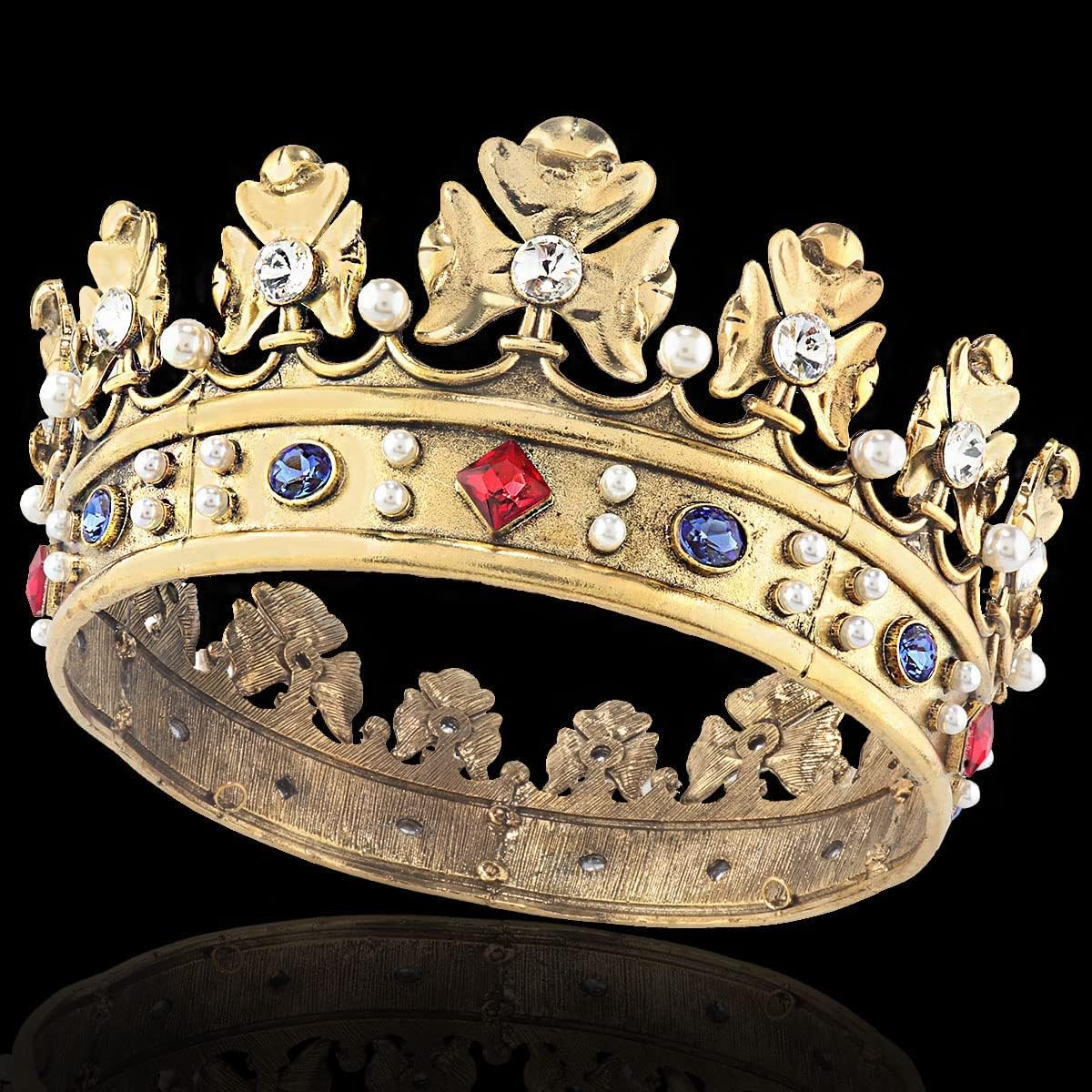 Couronne royale baroque en métal pour homme - Couronne de cheveux - Cercle complet - Accessoires pour cheveux pour fête d'anniversaire - Pour cosplay, bal de fin d'année, Quinceanera