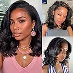 FASCARA 5x5 HD Lace Closure Wigs Human Hair Body Wave Wig for Women Virgin Pre Plucked with Baby 180% Density 9A Glueless Wigs Human Hair Brazilian Natural Black Color 12 Inch