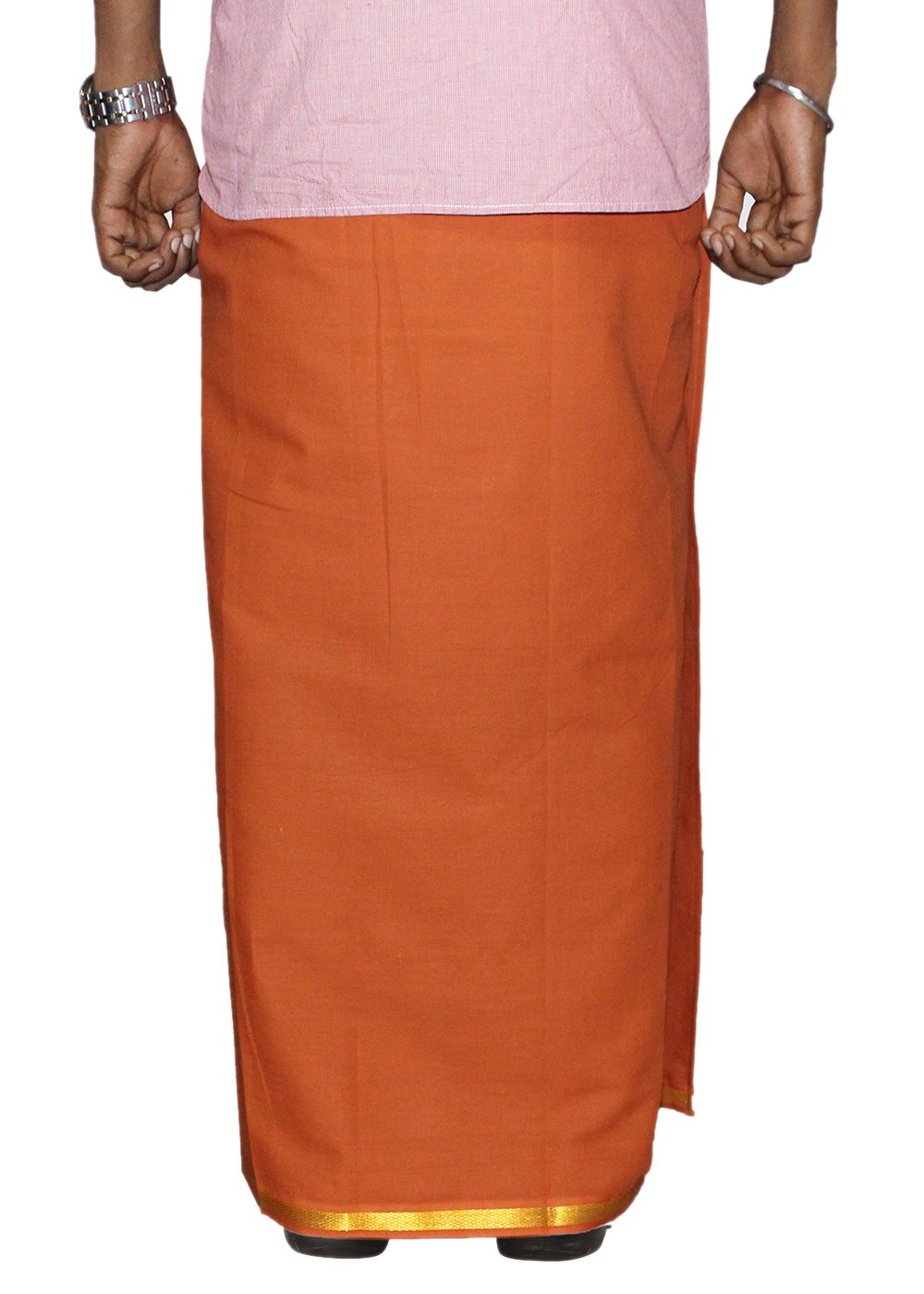 Prakasam Cotton Men's Single D.Kavi Colour With Jari Border Welcro Pocket Dhoti (Hip Size-30)-(Length-42Inches)