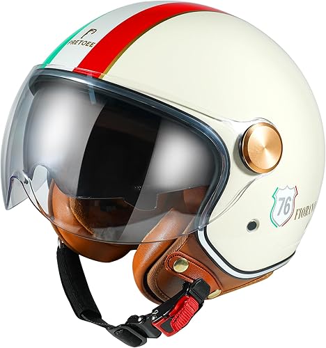 Pretoee Casco de motocicleta de cara abierta, casco clásico retro 34 para adultos, mujeres y hombres, casco de motocicleta vintage de media cara con