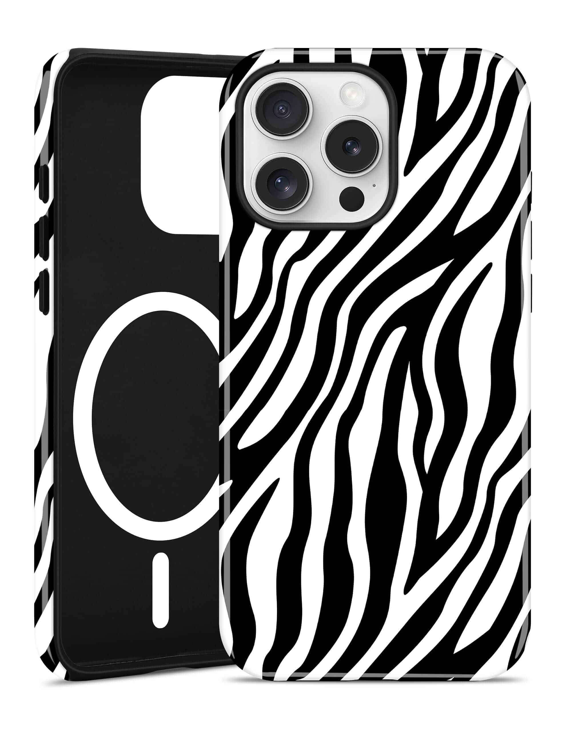 Magnetic Zebra Print Case for iPhone 15 Pro Max, Black White Compatible with MagSafe, Cute Animal Aesthetic, TPU and PC Shockproof Protective Phone Cover for Women Girls Boys