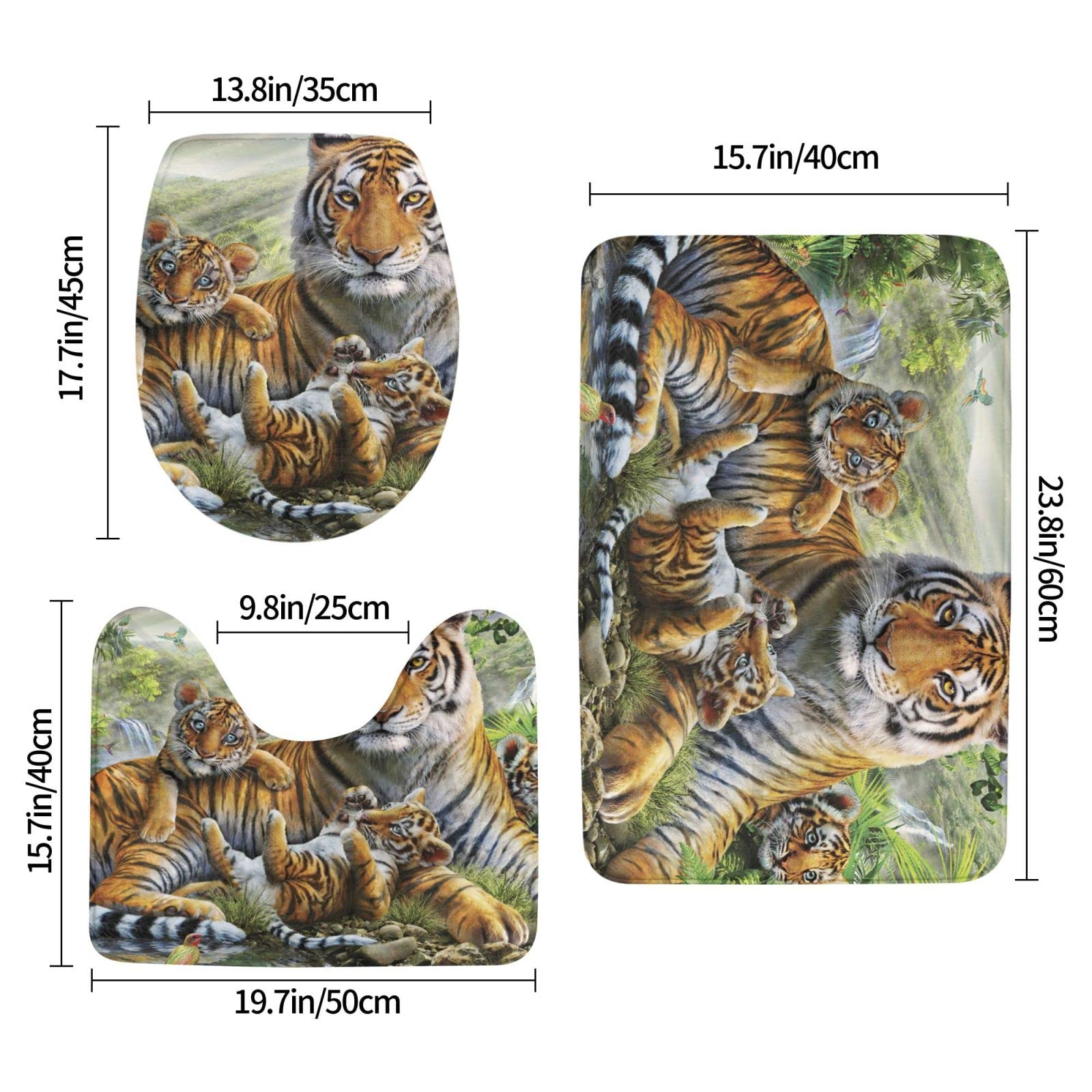 Danlim Lot de 3 tapis antidérapants pour salle de bain, super absorbants, lavables en machine, motif tigre de la jungle
