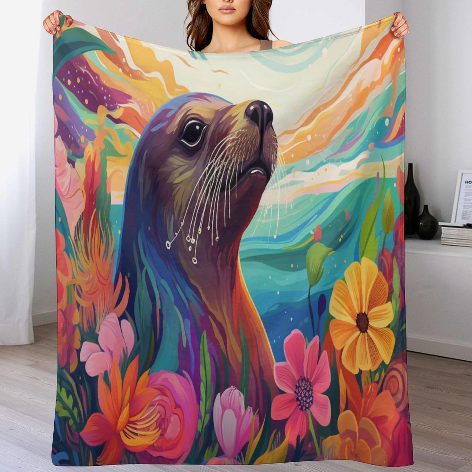 Couverture polaire phoque en flanelle imprimée 100x130 cm pour lit et canapé