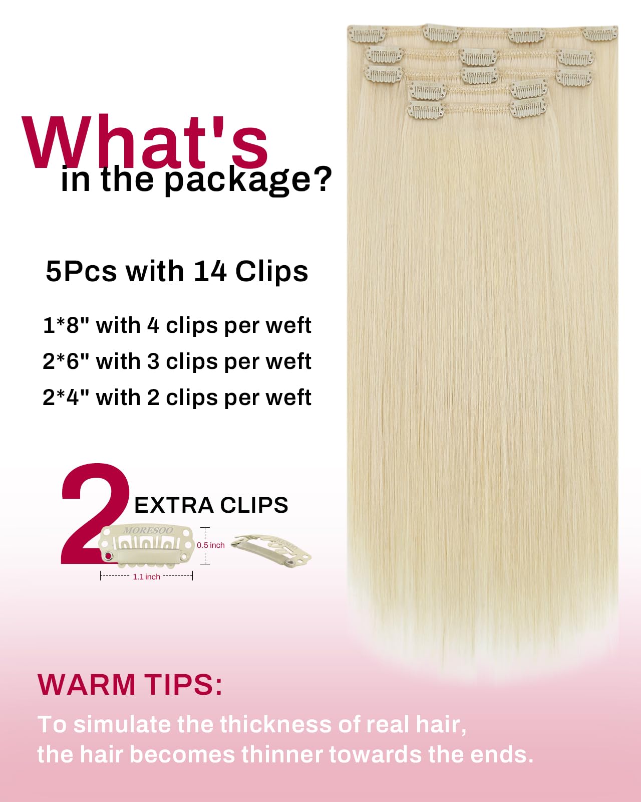 Moresoo Clip in Hair Extensions Real Human Hair Balayage Medium Brown and Blonde Real Hair Extensions Clip in Human Hair for Women Full Head 22 Inch 7pcs/120g #4/6/613 — view 120