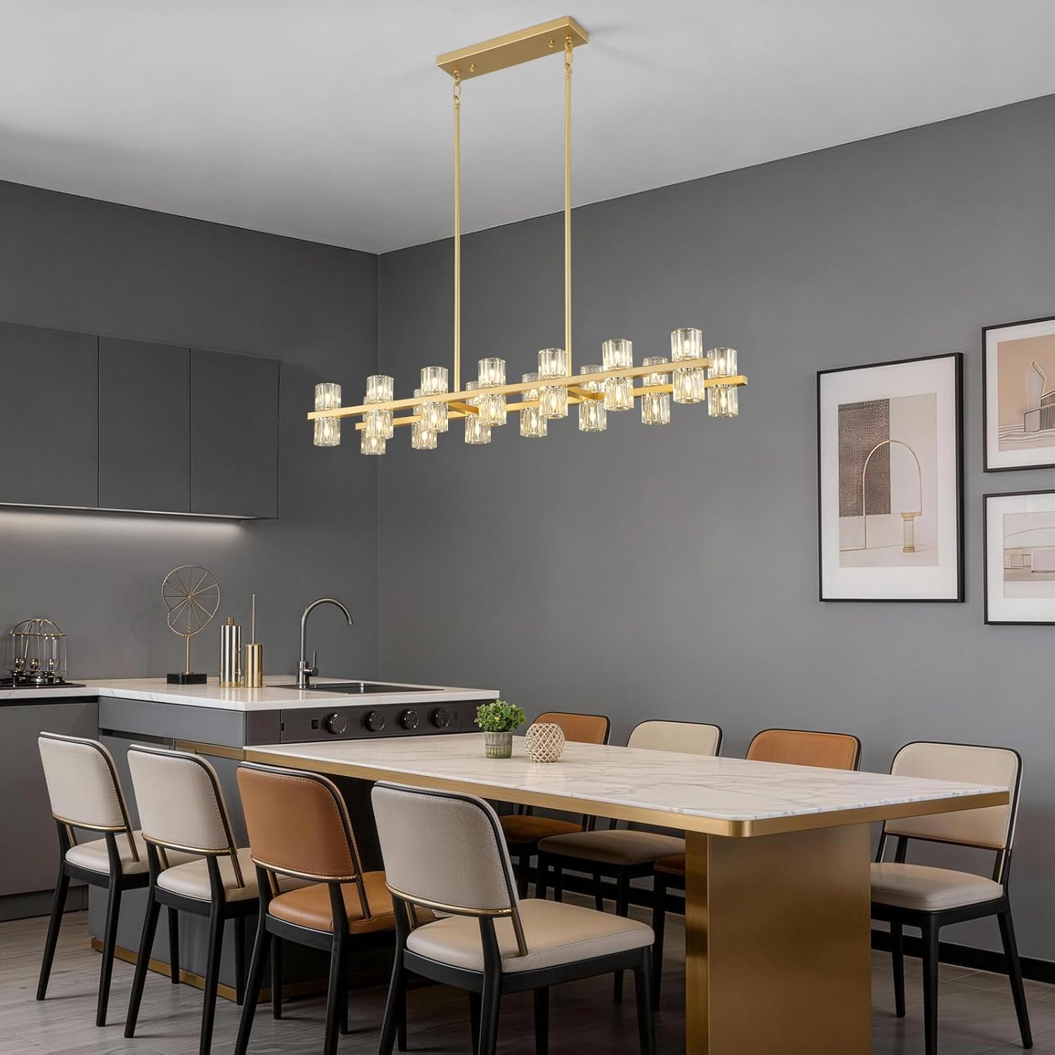 20-Lights Crystal Chandelier | L32 Inch Rectangle Chandeliers for Dining Room Over Table | Black Dining Room Light Fixture Apply to Kitchen Island | Bar | Cloak Room | 28X G4 bulbs (included)