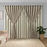 Cortina Sala Quarto Blecaute 2,80m Larg. x 2,50m Alt. Linho Trabalhado, Forro em PVC Blackout 100%, c/Abraçadeiras - Inovi - Palha/Palha