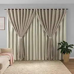 Cortina Sala Quarto Blecaute 2,80m Larg. x 2,50m Alt. Linho Trabalhado, Forro em PVC Blackout 100%, c/Abraçadeiras - Inovi - Palha/Palha