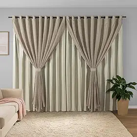 Cortina Sala Quarto Blecaute 2,80m Larg. x 2,50m Alt. Linho Trabalhado, Forro em PVC Blackout 100%, c/Abraçadeiras - Inovi - Palha/Palha