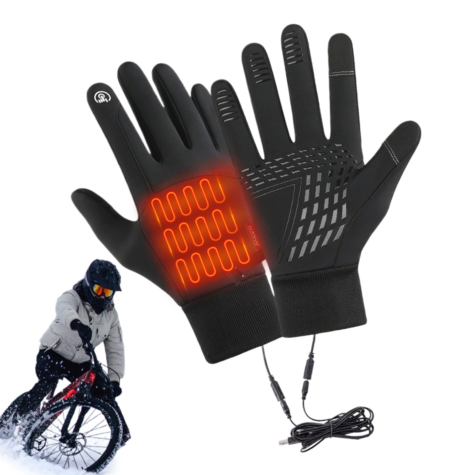Electric Heating Gloves | Screen Touch Winter Thermal Heating Mitts | 1 Pair Cold Weather Waterproof Mitts Sport Clothing for Running Fishing Cycling Commuting Hiking