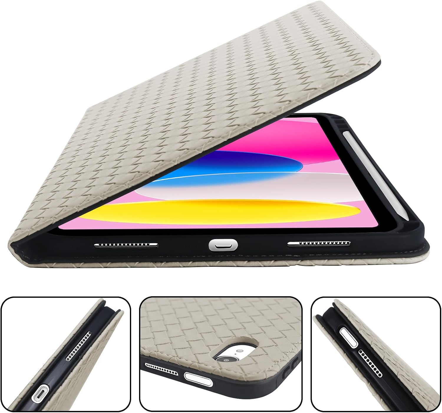Compatible with iPad (A16) 11th Generation 11 Inch 2025,Compatible with 10th Generation Case 2022 Compatible with iPad 10.9 Inch Case Pencil Holder Soft Back Women Girls Cute-Cream Grey image 5