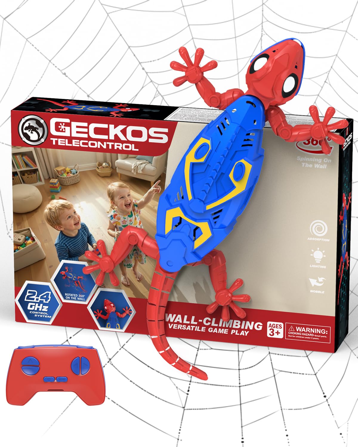Wall Climbing Gecko Remote Control Lizard Toy for 3 4 5 6 7 8 9 10 11 12 Year Old Boys Girls Birthday Gifts, Fun Kids Toys Cool Electric RC Car Wall Crawler Robot Red