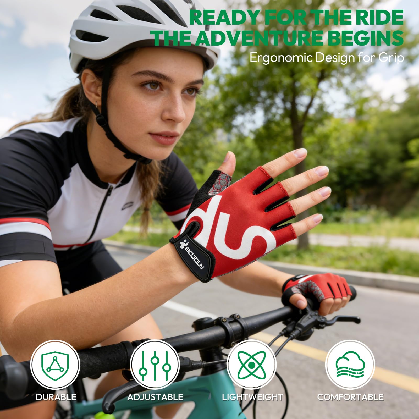 KONVINIT Guantes de Bicicleta Medio Dedo SBR Acolchado Absorción de Impactos Adecuado para Todos Los Deportes