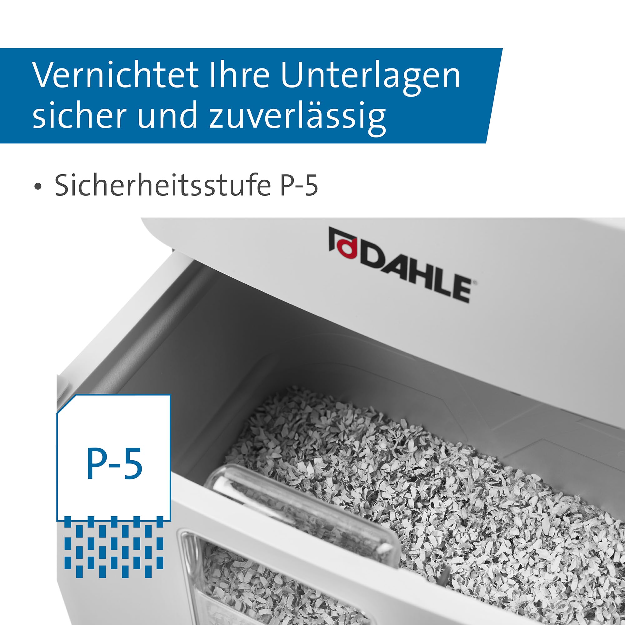 Dahle Deskside 504P niszczarka dokumentów, 40 l, poziom bezpieczeństwa P-5, trwałe wałki ze stali kompozytowej, bezolejowe i konserwacyjne, podajnik 13-15 arkuszy