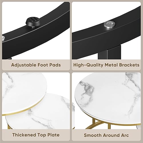 Miniatura 21 de Smuxee Juego de 2 mesas auxiliares anidadas, mesa auxiliar redonda de 23.6 pulgadas, parte superior de grano de madera con patas antideslizantes