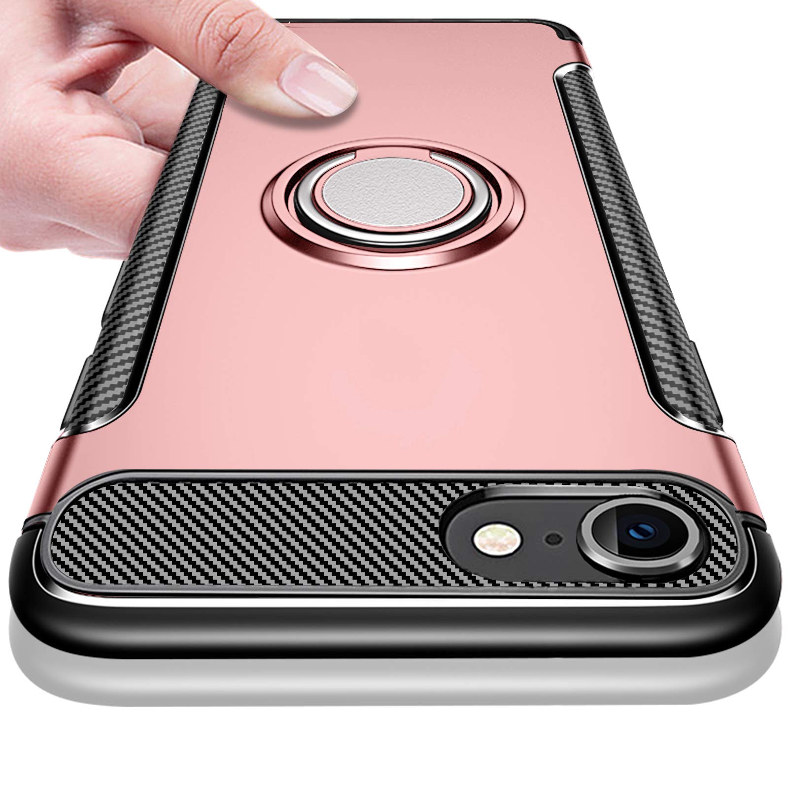 iPhone SE3用 ケース 2022 iPhone SE用 ケース 第2世代 iPhone8用 ケース iPhone7用 ケース リング付き 耐衝撃 TPU クリア 車載対応ホルダー対応 軽量 薄型 指紋防止 全面保護 スクラブ 磁気 カーマウントホルダー 薄くて軽い 擦り傷防止 取り出し易い スクラッチ防止 着脱しやす[ピンク]KC-1-193