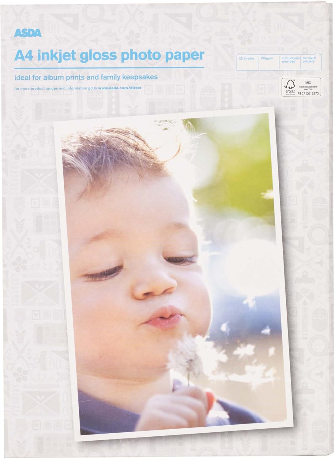 ASDA 25 50 100 200 A4 Sheets Gloss Photo Paper 180Gsm