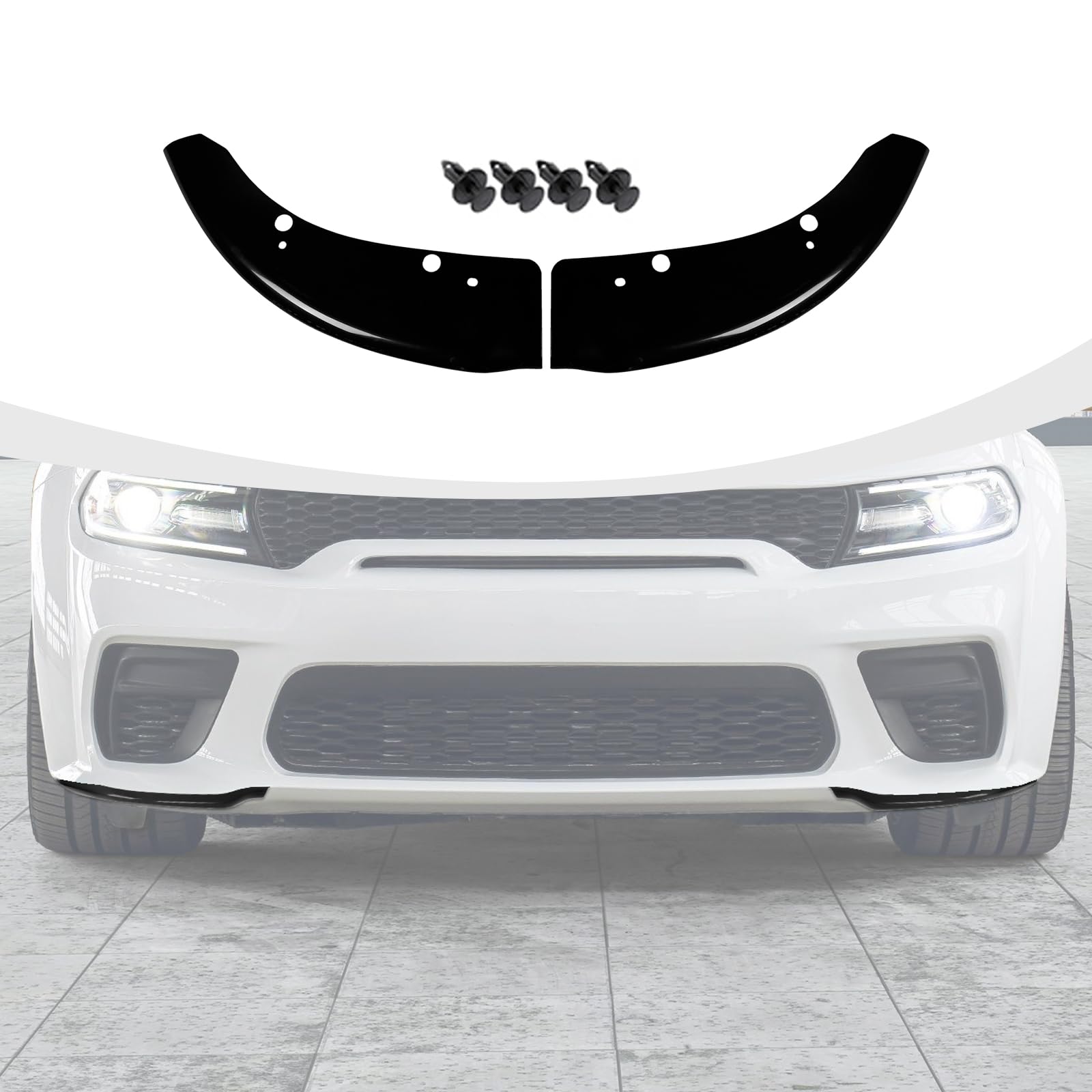 RAZPOYFront Bumper Lip Splitter Protector Cover Trim Compatible with 2015-2024 Dodge Charger SRT Hellcat/SRT 392/Scat Pack/RT Scat Pack & 2019-2024 Charger GT/RT, Black