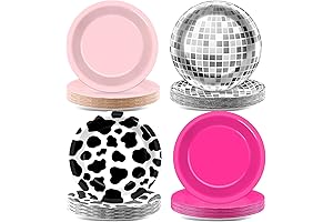 48Pcs Western Cowgirl Party Supplies Cow Plate Paper Plates 7" Hot Pink Disco Dessert Plate