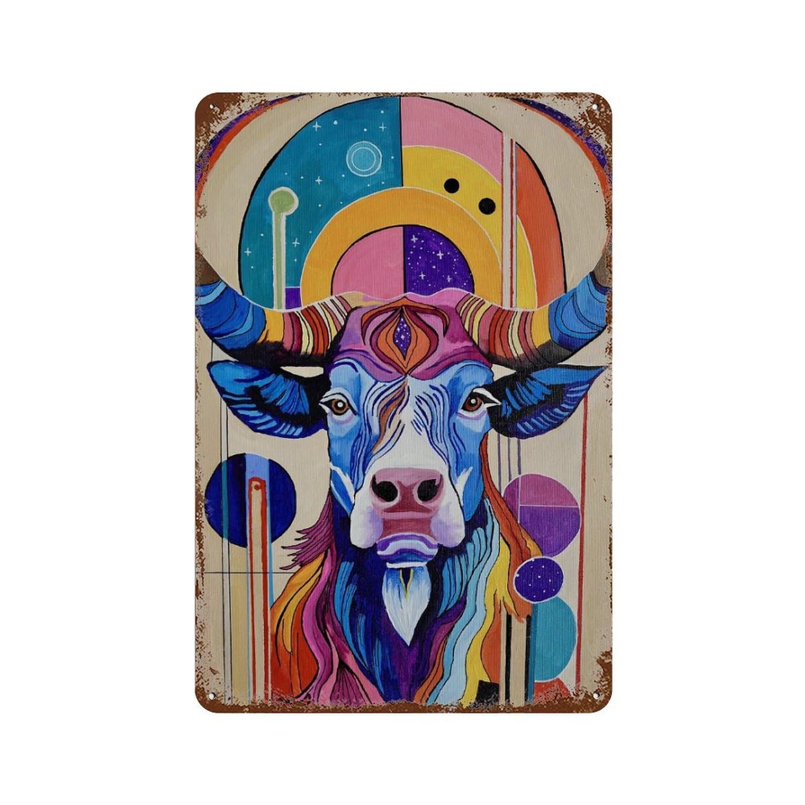 Halo Of Horns 11.8"x7.9" Aged Metal Wall Plaque, Novelty Wall Decor for Shed, Workshop And Garage Wall Decor