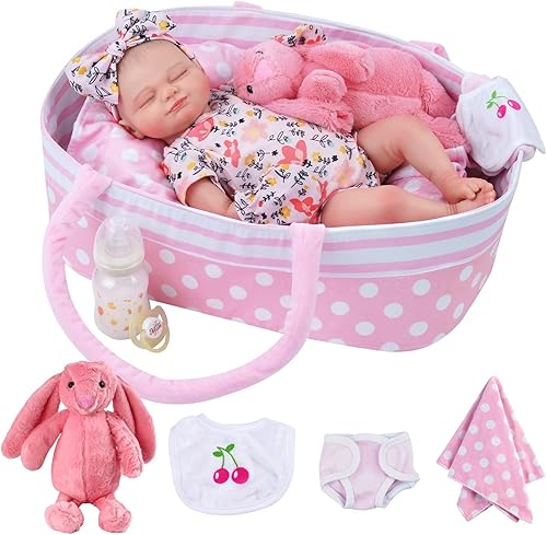 BABESIDE Muñecas realistas de bebé Reborn con moisés  Skylar, 17 pulgadas Sweet Smile Realistic-Muñecas de bebé recién nacidas de cuerpo completo de