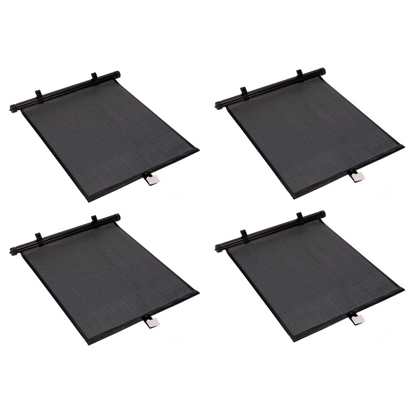 Tradineur - Pack de 4 Cortinas Enrollables para ventanillas de Coche, Parasol Lateral de plástico, Altura Regulable, colocación con 3 ventosas, protección Rayos UV, privacidad (Negro, 40 x 45 cm)