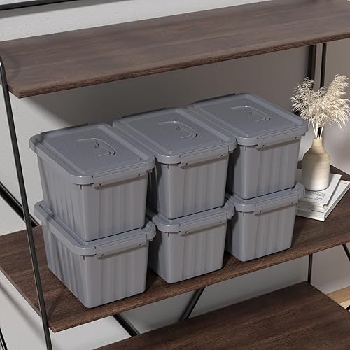 Miniatura 5 de Contenedores de almacenamiento de plástico gris de 6 cuartos con tapas, caja de cierre de almacenamiento, 6 paquetes