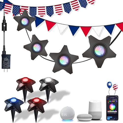 2 luces de suelo para exteriores, luces de estanque de 47 pies para decoraciones de patio, luz de camino de color RGB con sincronización de música