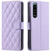 Smartphone Flip Cover For Sony Xperia 5 III Wallet case with Credit Card Holder,Soft PU Leather Magnetic Wrist Shoulder Strap, Flip Folio Book PU Leather Phone case Shockproof Cover WomenPurple