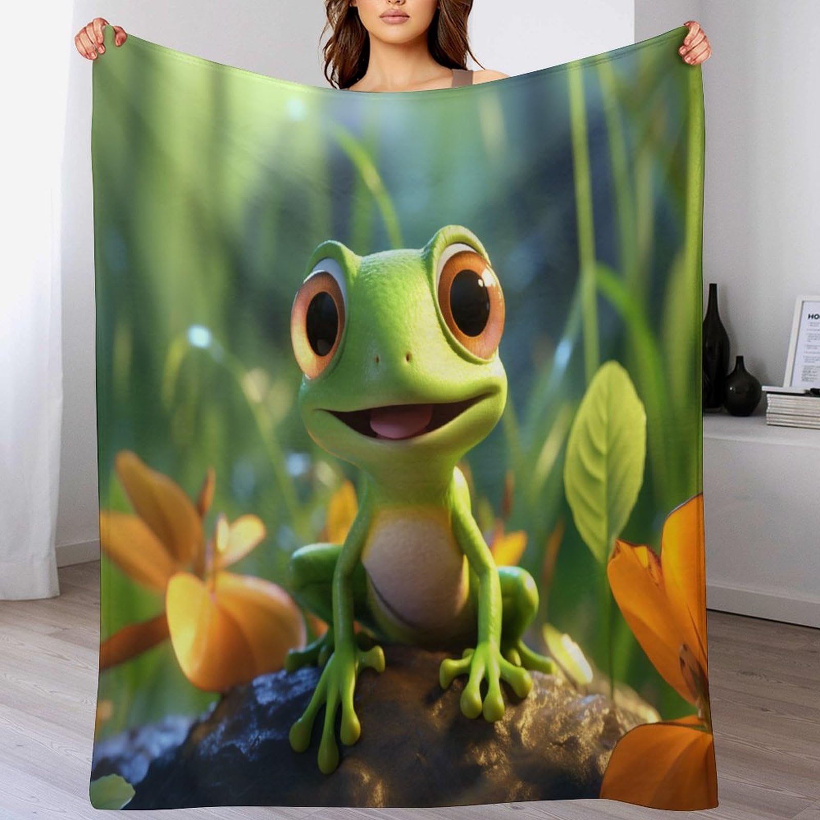 Couverture polaire grenouille douce 180x200cm pour éliminer le froid sur votre canapé de salon