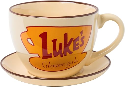 Silver Buffalo Gilmore Girls Ceramic Teacup and Saucer Set, 22oz | Lukes Diner, Stars Hollow Connecticut, Oversized Teacup, Matching Saucer, 0.7 Liters