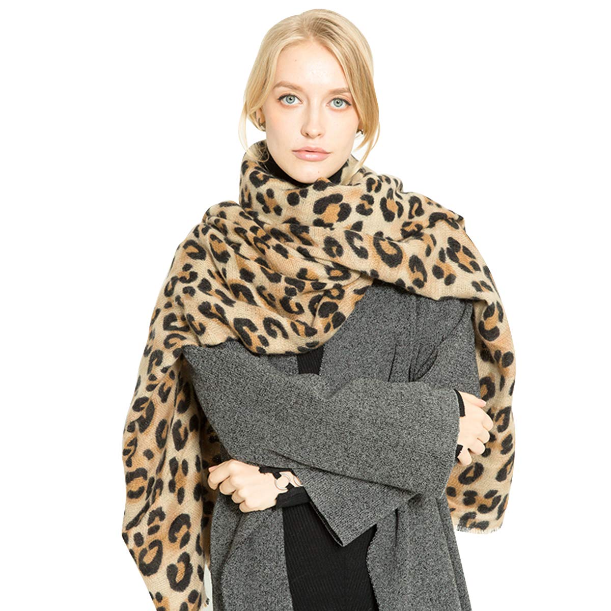 Grande écharpe Châle En Cachemire Mixte - Imprimé Léopard Noir Et Beige, Neuve Avec étiquettes, Unisexe, Qualité Supérieure