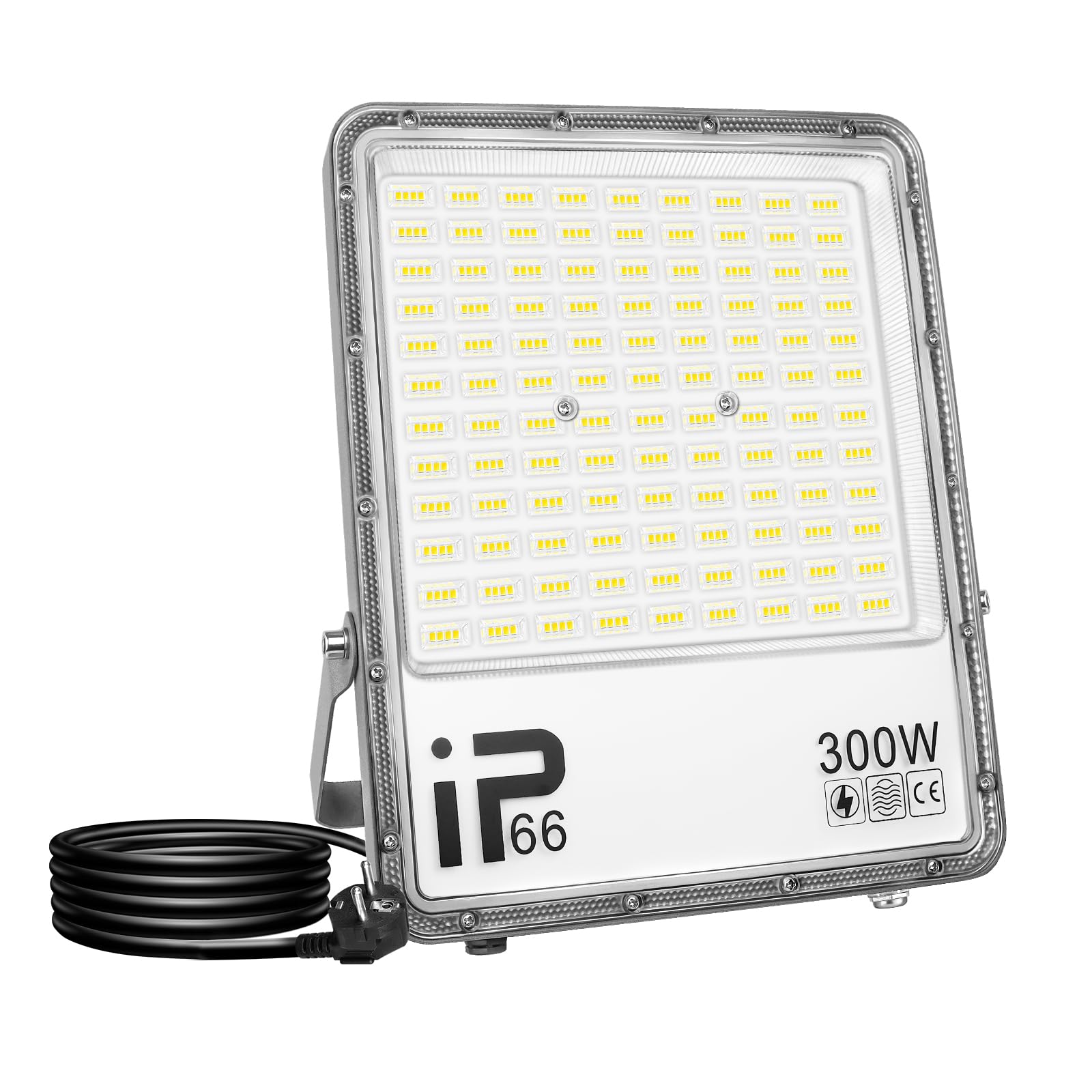 RIGIDON 1x 300W led strahler außen mit stecker, 30000lm außenstrahler, IP66 | wasserdicht, 1,5 meter kabel, 6000K kaltweiß, led fluter scheinwerfer flutlicht, für garten innenhöfe garage terrassen hof
