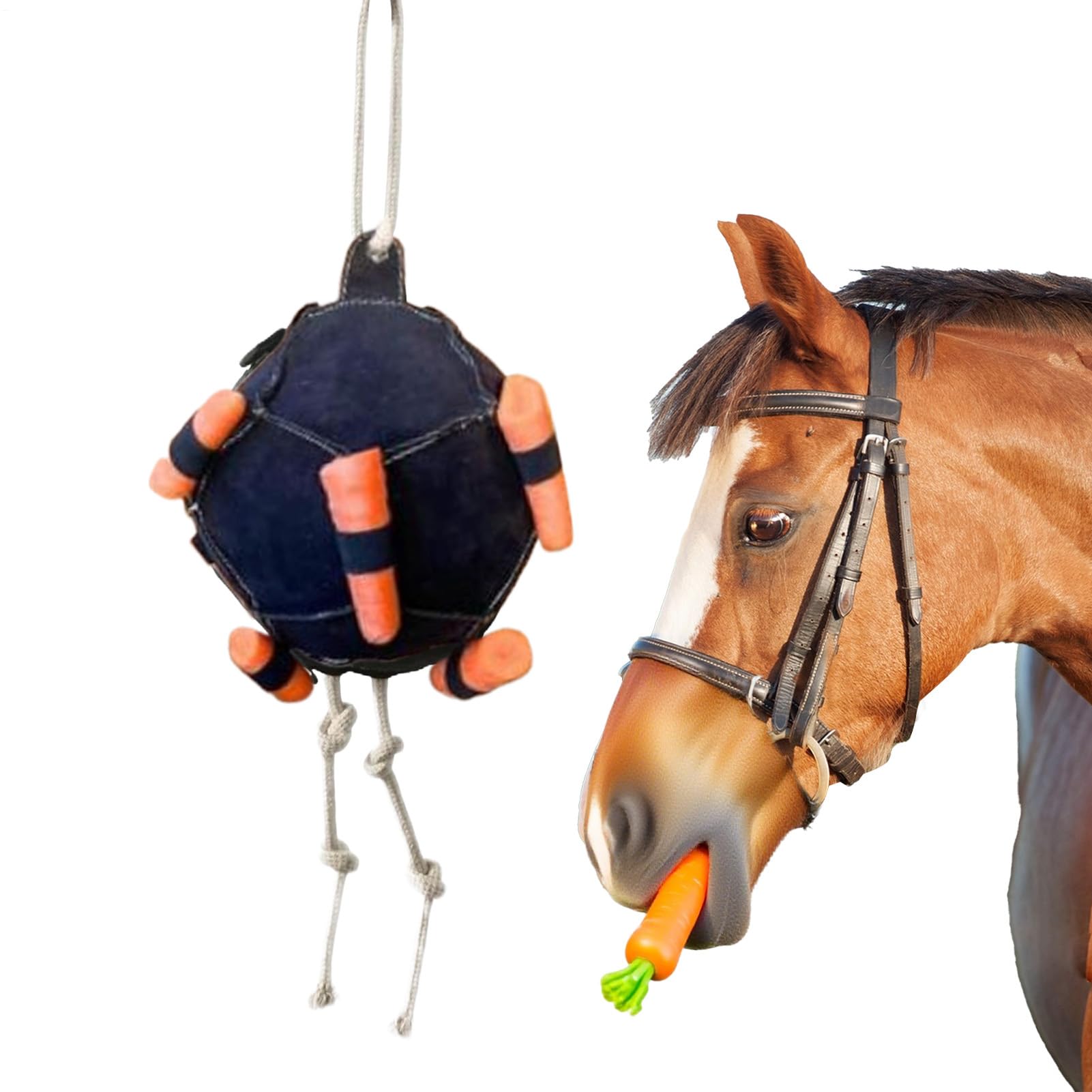 Horse Treat Ball Feeder Toy, Hanging Carrot Feeding Toy for Horse, Interactive Hay Feeding Ball, Creative Treat Dispenser for Goat Sheep Paddock Rest Relieve Stress