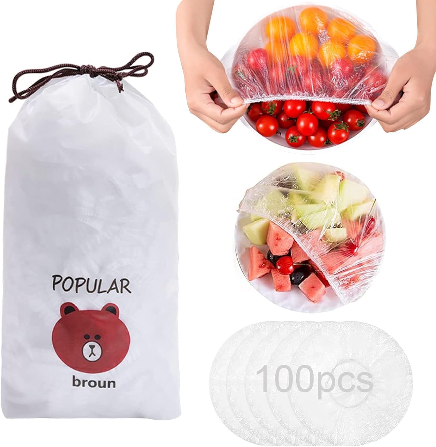 INNPOLE 100 PCS Fresh Keeping Bags, Reusable Elastic Food Storage Covers,Stretch Adjustable Bowl Lids, Universal Kitchen Wrap Seal Bags for Cover Food.