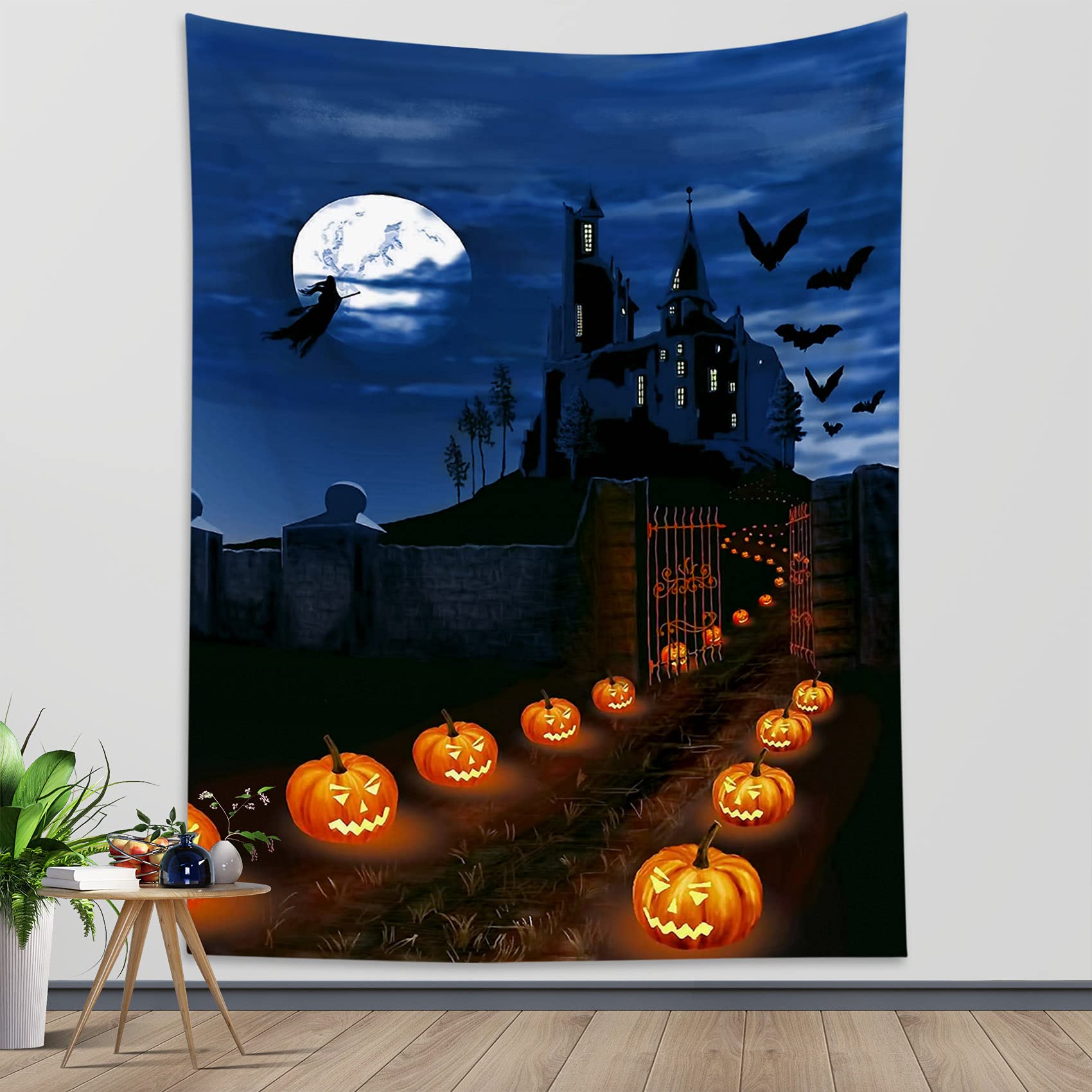 Amazon.co.jp: ZQBDFC ハロウィン タペストリー かぼちゃ ホラー 青