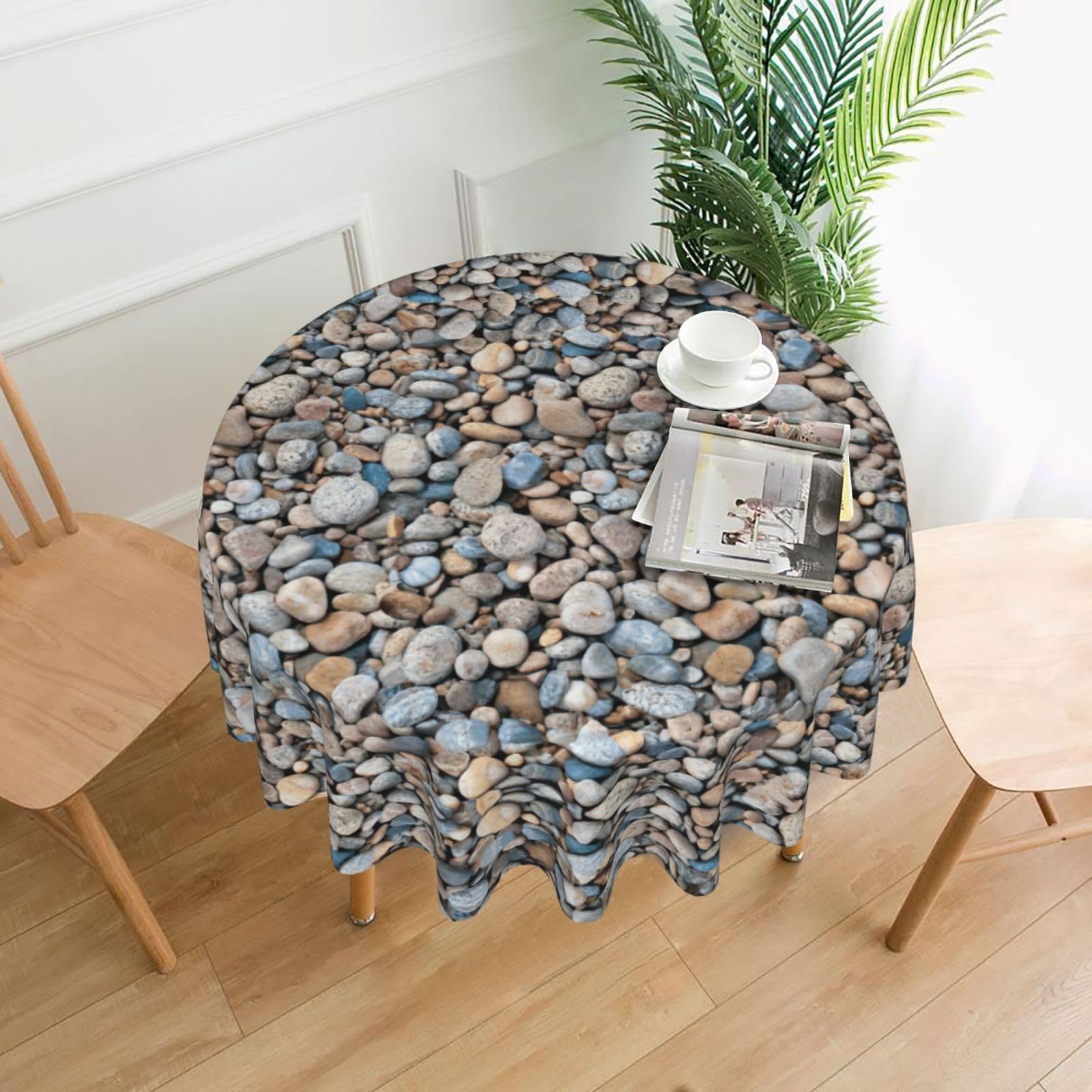 SDEGTHO Pebble Stone Pattern Print Modern Retro Round Tablecloth 60in Polyester Fabric Cover for Party Dining Table Washable